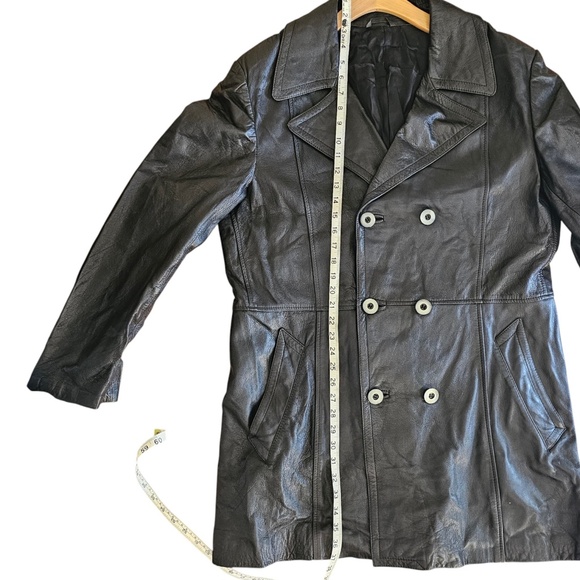 Vintage Black Double-Breasted Leather Coat – Men’s Size Large – Made in Italy - Picture 5 of 6